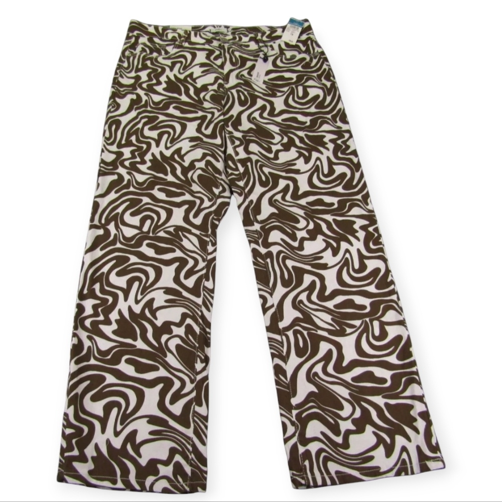 NWT High Rise 98% Cotton Skate Jean Rue+ White Brown Swirls Size 2x and 3x